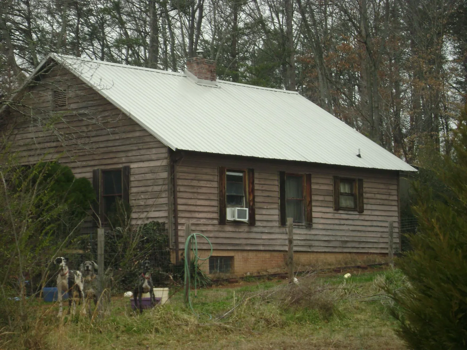 White metal roof on an old wood sided farmhouse, from a Metal Roof Installation job in Lynn Center